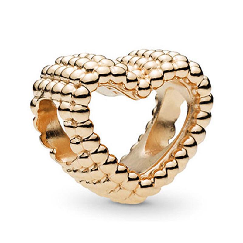 High quality copper Light Gold Plated Rose Heart Diamond Hollow Carving Charm Do It Yourself Bead Charms Compatible With Ideal For Authentic Bracelets