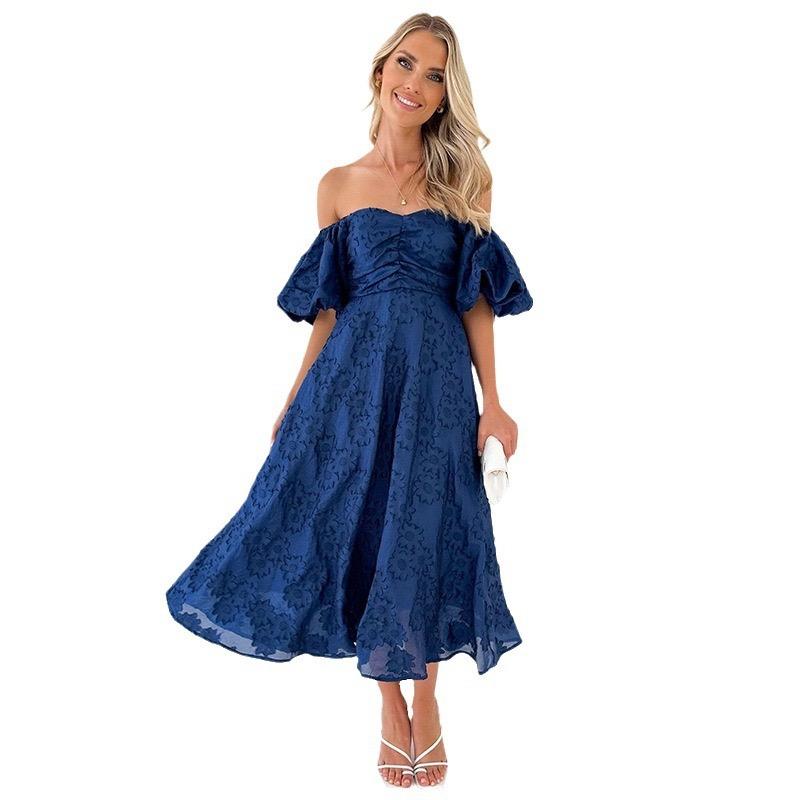 Bubble Sleeve Waist Cinching Temperament Dress for Women
