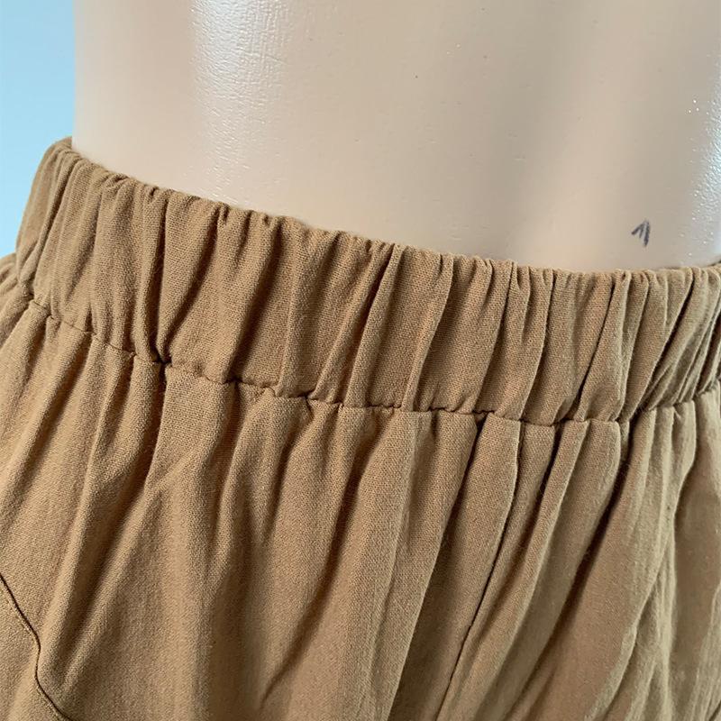 Pantalon d'été pour femmes couleur unie double poche pantalon long ample pantalon femme coton lin