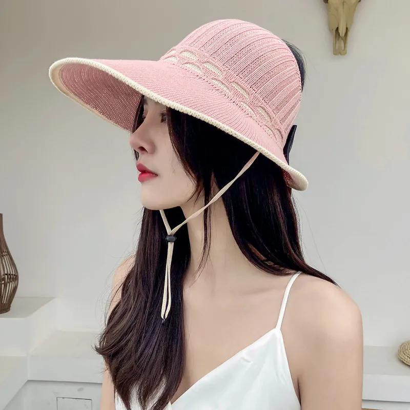 WTEMPO Sun Protection Women's Summer Hats Foldable UV Protection Outdoor Travel Beach Wide Brim Empty Top Bow Sun Hats