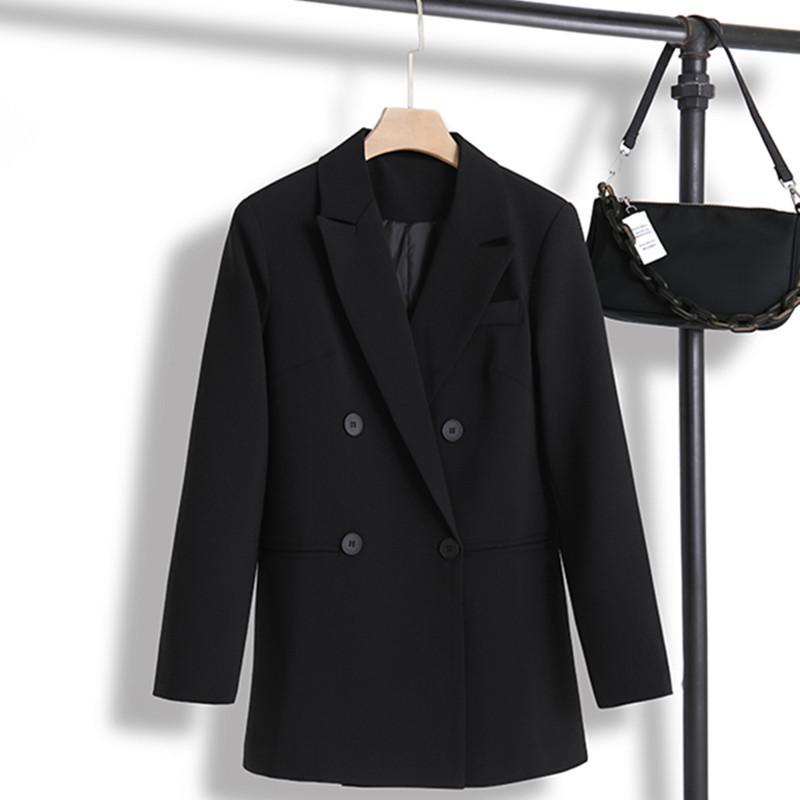 Women's 2023 Black Korean-Style Loose Mid-Length Casual Blazer Jacket
