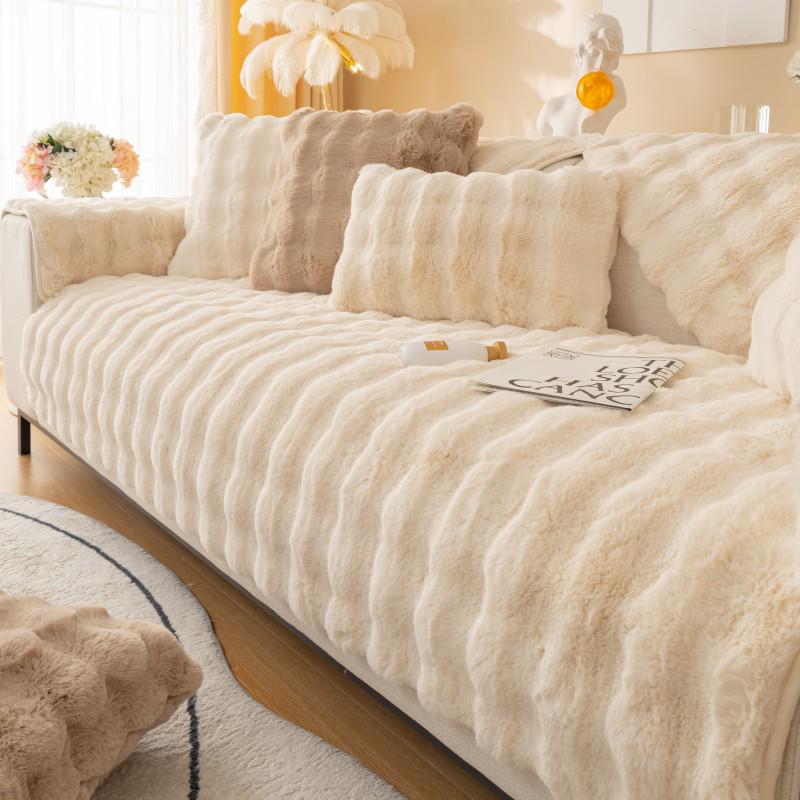 Rabbit Plush Thickened Non-Slip Winter Sofa Cushion Cover