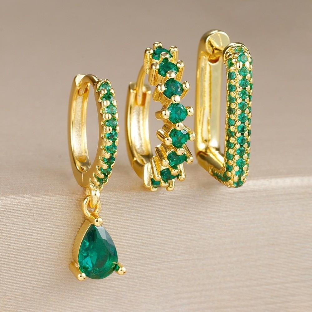3PCS/Set Minimalist Hoop Earrings Round Shape Dainty Zircon Earrings Trendy Huggie Earrings  Wedding