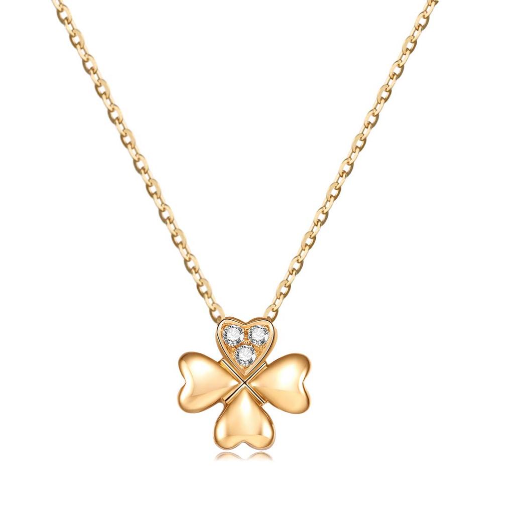 FANCIME 18K Gold Diamond Necklace for Clover 18K Yellow Perfect Gift for Gift Wrapping Included Women, Lab-Grown Diamonds, Four-Leaf Design, Gold,