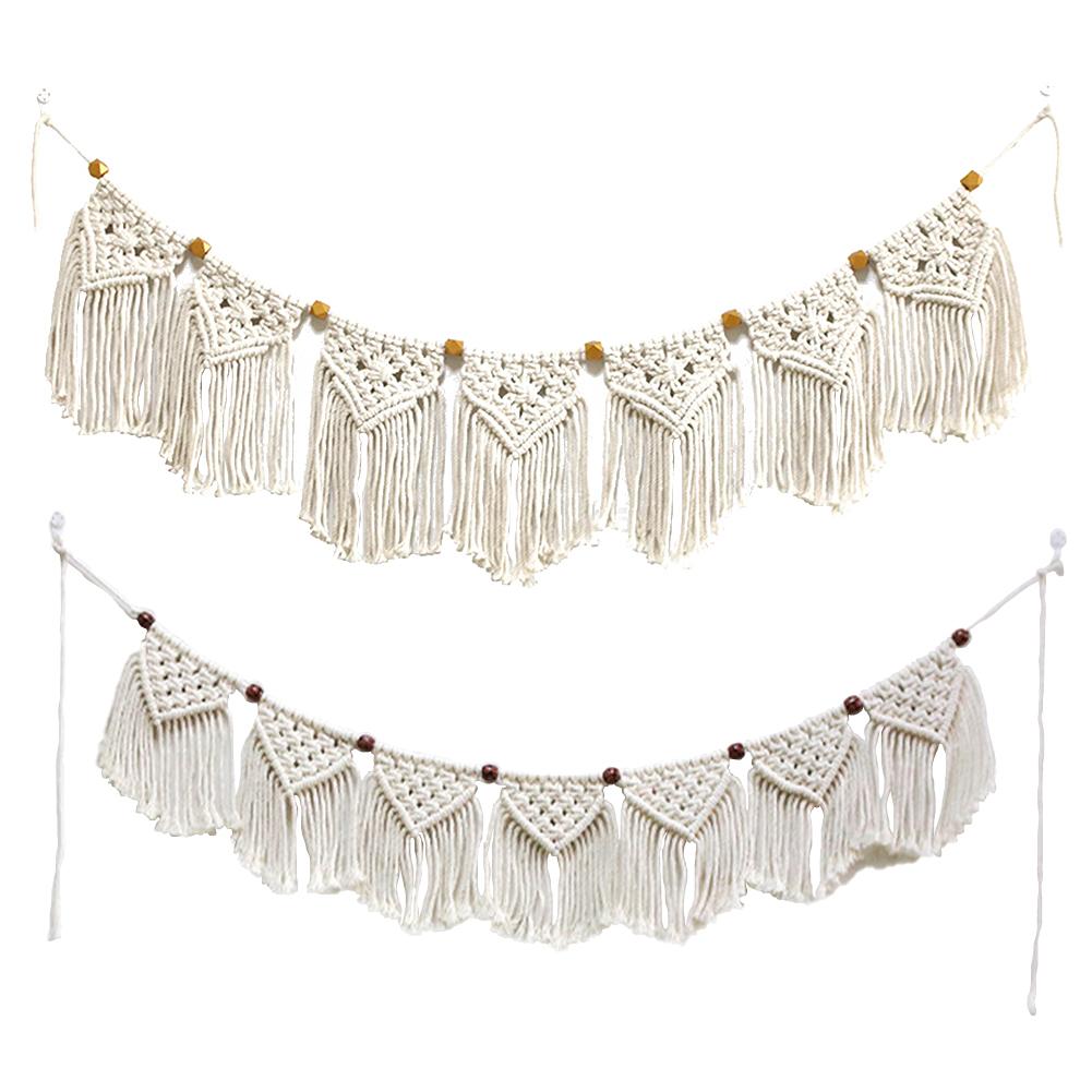 Macrame Wall Hanging Fringe Garland Banner Hand Woven Hanging Ornaments For Apartment Living Room Bedroom Wall Art Decor