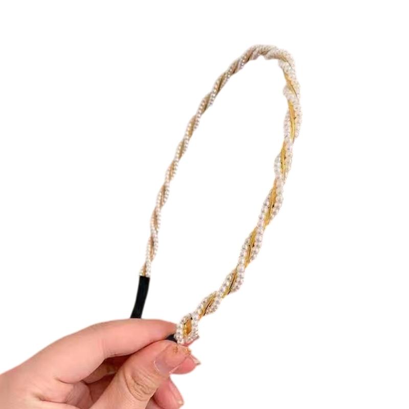 Korean Styles Acrylic Rhinestones Hairband With Faux Pearls Decoration Secure Grip Lightweight For Prom Event