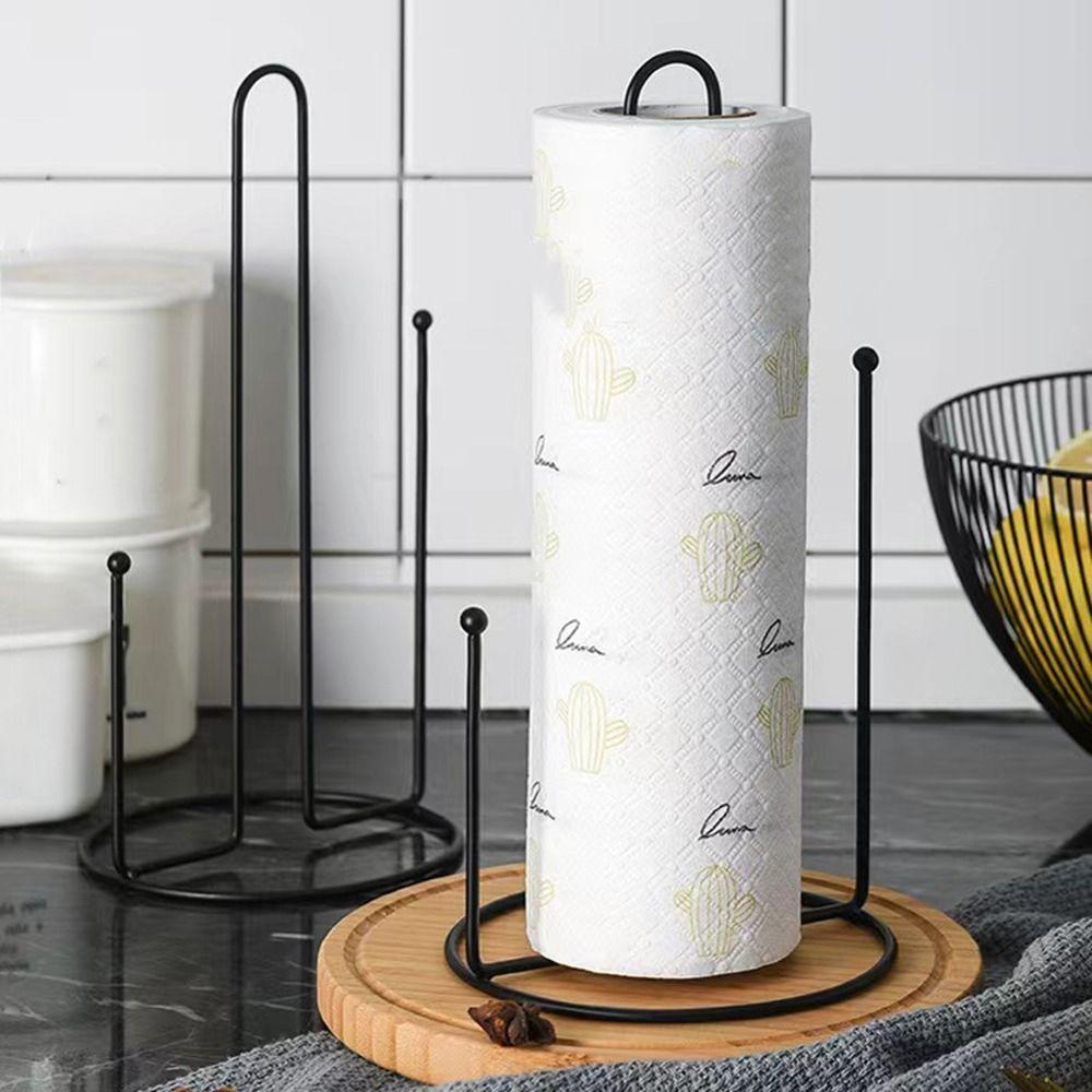 

2 Pcs Black/White Roll Paper Towel Holder Iron Tissue Stand Practical Paper Towel Rack for Home
