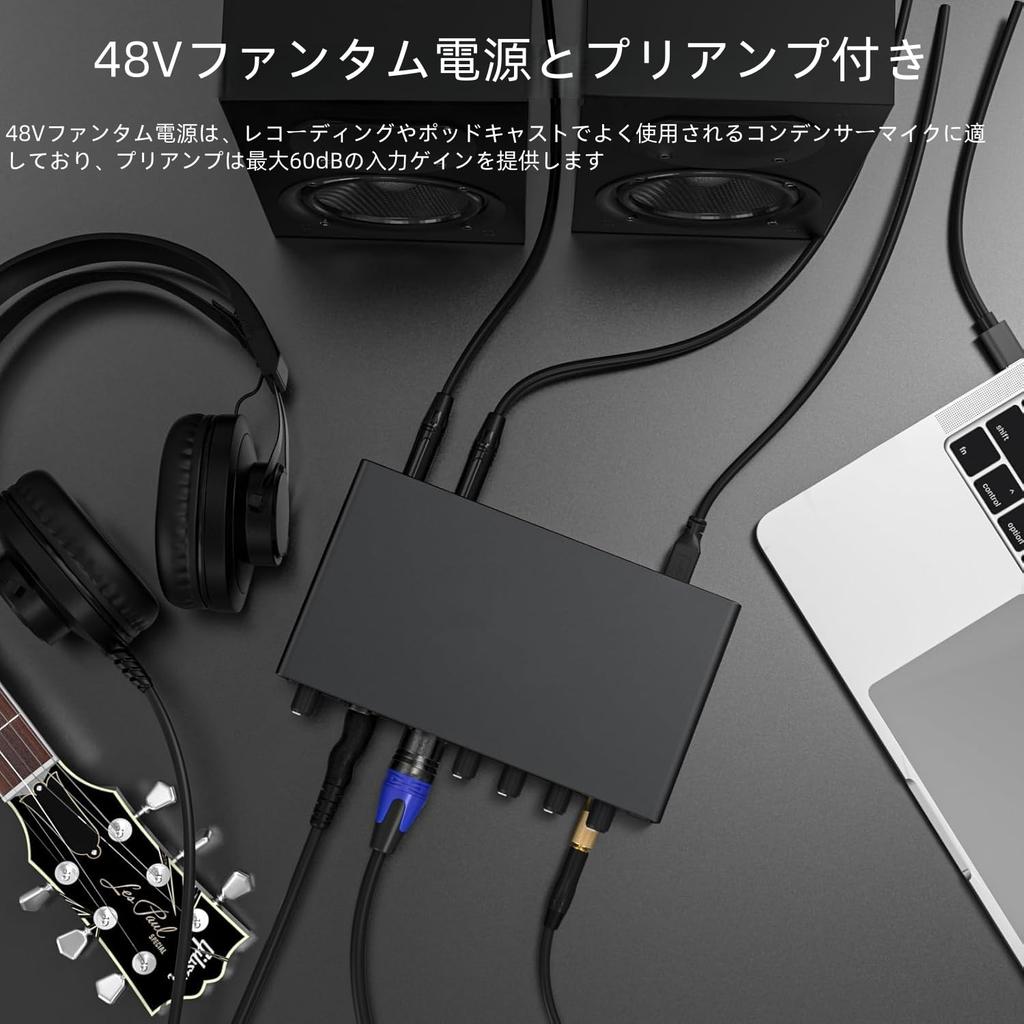 ESWN DNXB USB Audio 2 48V Phantom for and Compatible with Interface, Inputs/2 Outputs, 24-Bit/192kHz, Power, Plug-and-Play, Recording, Songwriting,