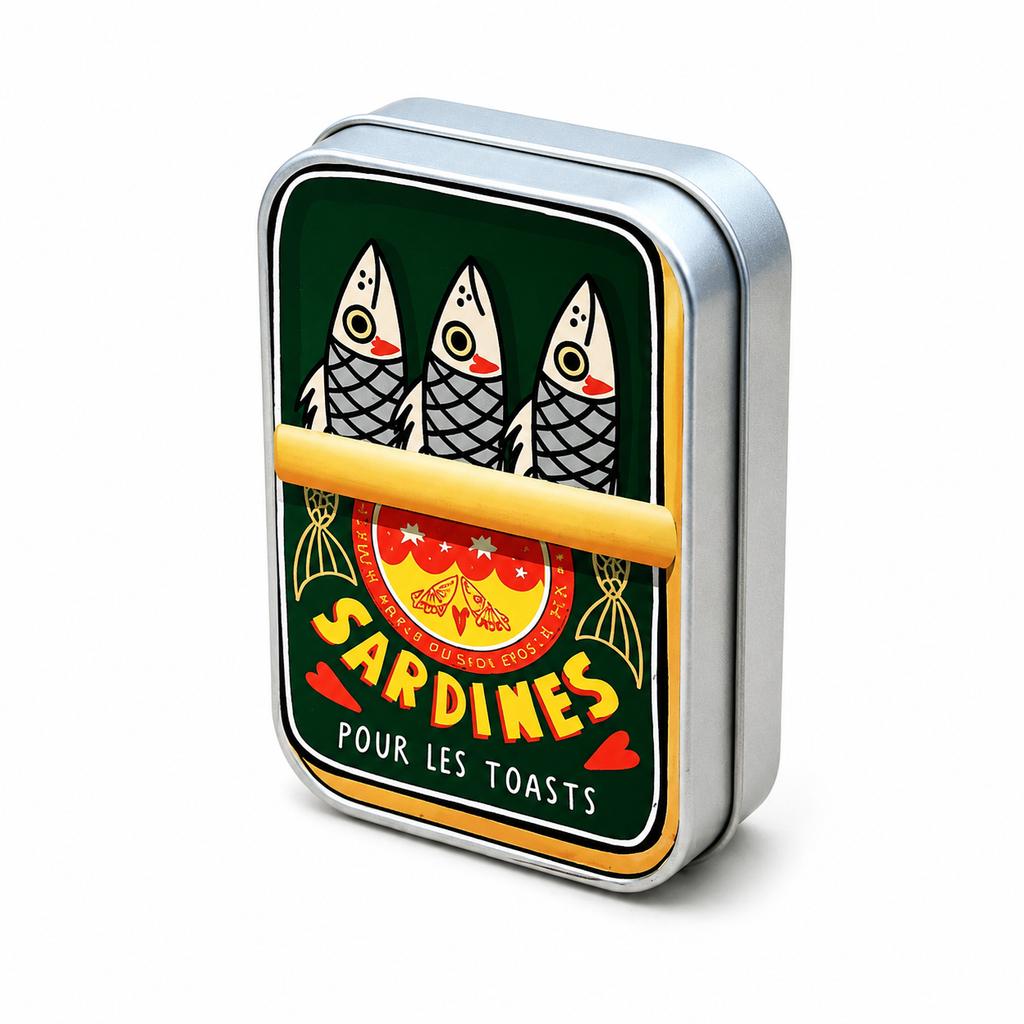 Portable Tin Case Mini Metal Box Cute Sardine Print Tin Box Small Pill Case Travel Jewelry Storage Case Desk Handbag Office