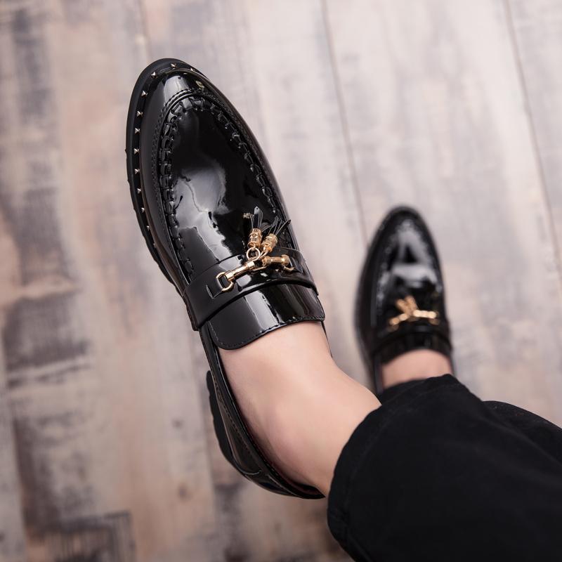 Men's Shoes British Style Loafers Fringed One-pedal Leather Shoes Men's Foreign Trade Casual Shoes Size Business Small Leather Shoes