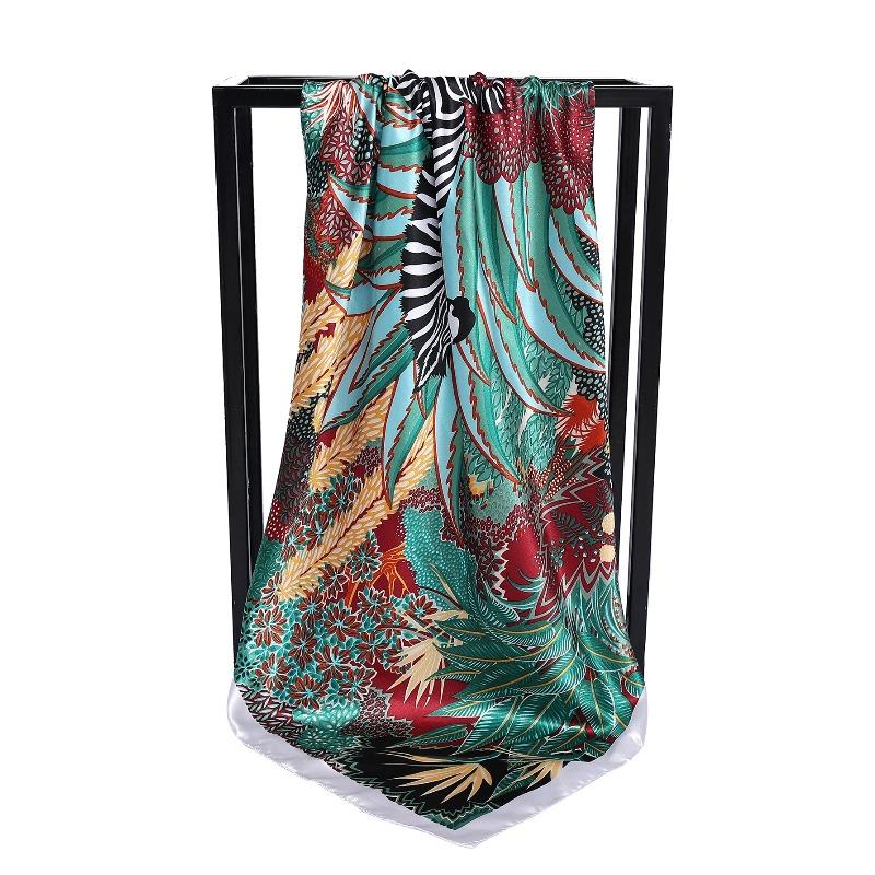 Luxury Brand Square Silk Scarf Women Satin Print Hijab Scarves Muslim Pareo Bandana Female Shawl Wrap Headband Foulard 90*90cm