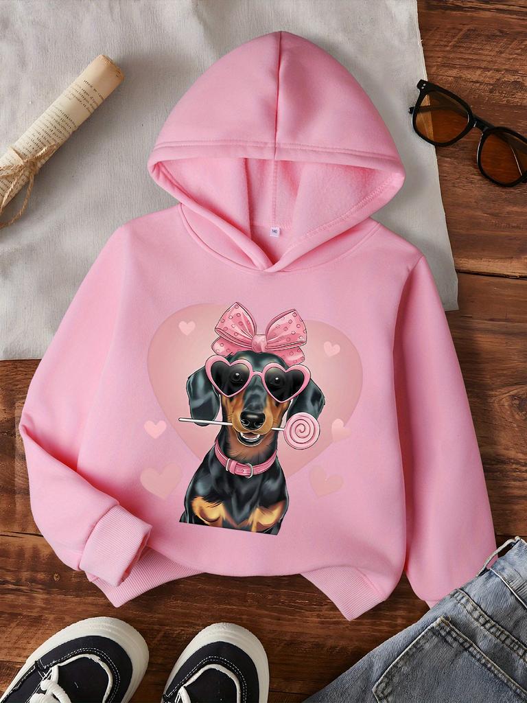 Children's Autumn/Winter Hoodie – Cute Cartoon Heart-Patterned Dog Print – Casual, Loose-Fit Sweatshirt for Boys and Girls