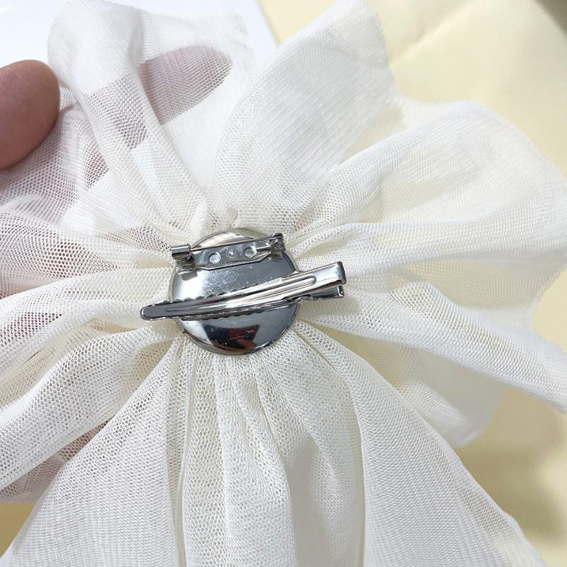 Vintage Large Mesh Bow Brooch Dual-Purpose Collar Pin Hair Clip For Women Tie Corsage Clothing Decoration Accessories