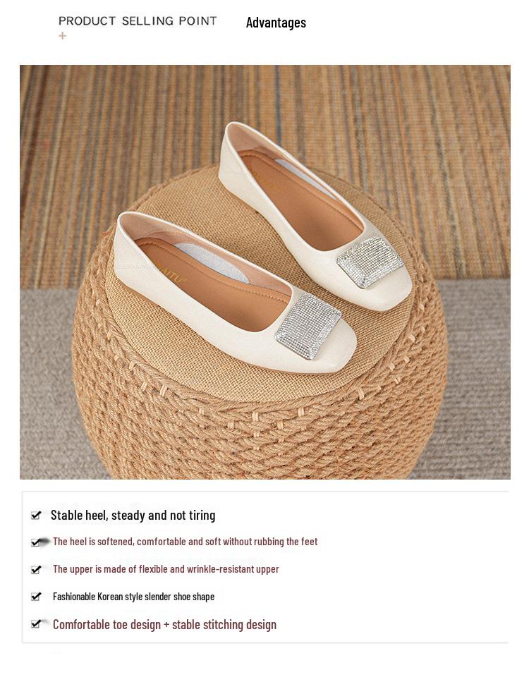 Women's Genuine Leather Flat Shoes - French Low-Cut Square Toe, Soft Sole, Plus Size 41-43, 2025 New Evening Breeze