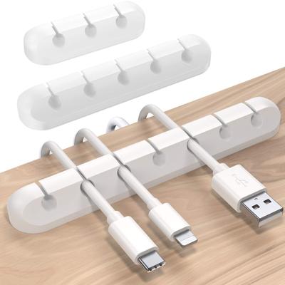 SOULWIT 3-Cable Cable Holder, Cable Clips for Lightning Cables, USB Cables, Charging Cables, Headphone Cables, Mouse Cables, Keyboard Cables, and