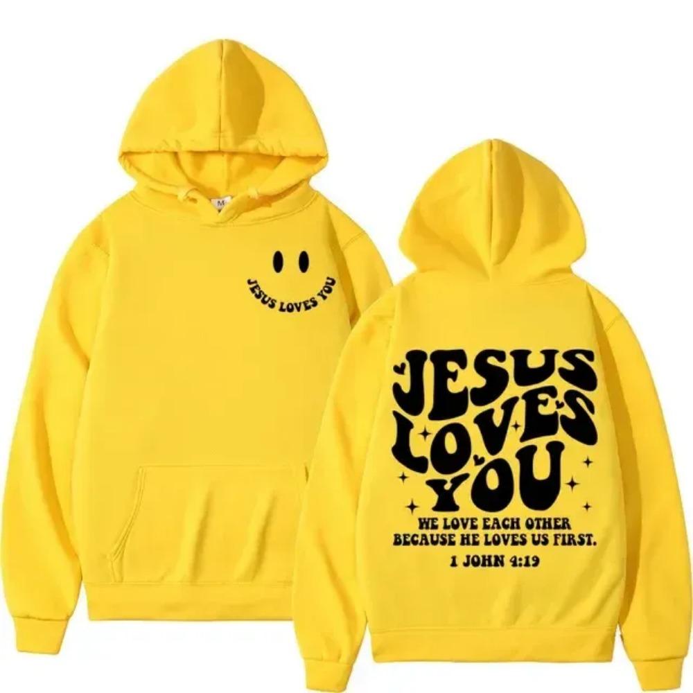 Jesus Loves You Double Sided Print Hoodies High Street Fashion Oversized Pullovers Men Women High Quality Vintage Sweatshirts
