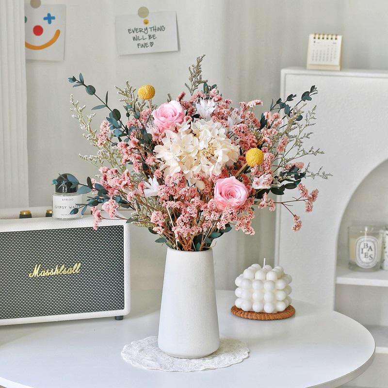 Immortal Rose Dried Bouquet: Eucalyptus, Hydrangea, Crystal Grass, and Baby's Breath for Home or Bedroom Decoration