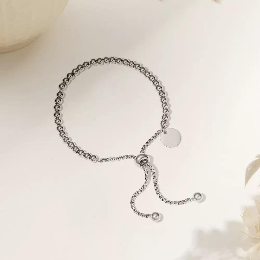 Korean Pull Adjustable Bracelets Women Dainty Rounded Beads Metal Chain Minimalist Gold Bangle Jewelry Waterproof ALN2601001610