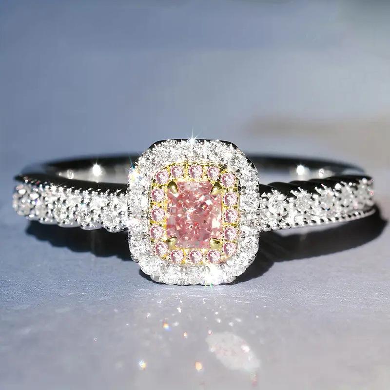 

Кольцо с квадратным бриллиантом «Принцесса», Сверхпрочное, Двухцветное золотое электропокрытие, Розовый бриллиант, Обручальное кольцо, Женское 10