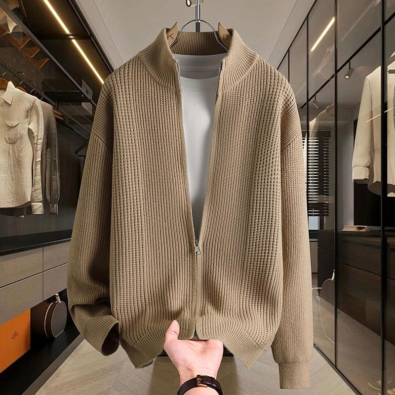 Vielseitige einfarbige Strickjacke mit Reißverschluss Herrenpullover Herbst und Winter Slim Pulloverjacke Stehkragen Top