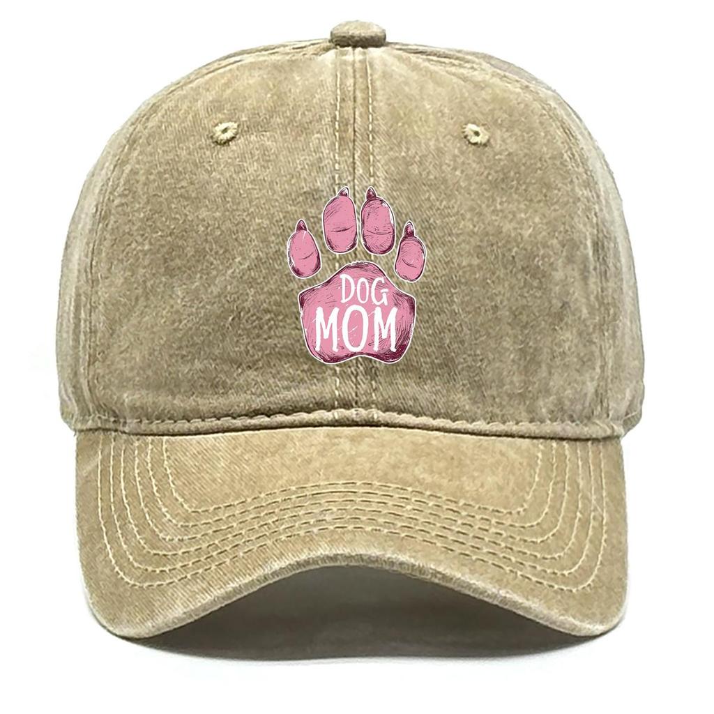 DOG MOM" Paw Print Snapback Baseball Cap, Mother's Day Flat Cap Cozy Breathable Retro Adjustable Strap Adjustable Sun Hat
