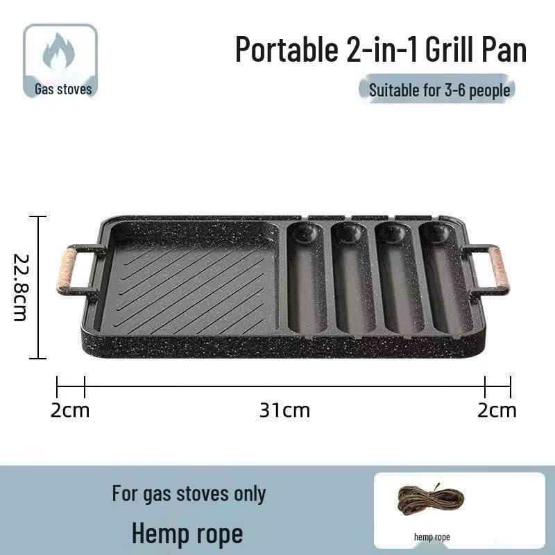 Wutuo 2-in-1 Cast Iron Non-Stick BBQ Grill and Steak Frying Pan