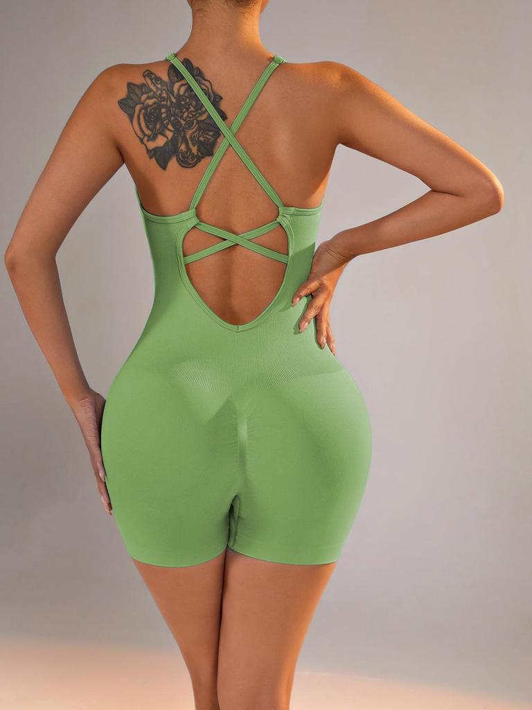 Women's Nude Feel Backless Yoga Jumpsuit - Spring/Summer Fit