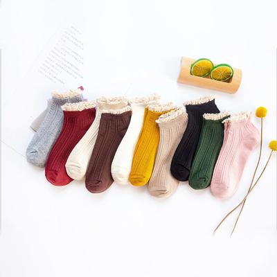 3 Paar Modische Spitzenrüschen Weiche Baumwolle Damen Socken Einfarbig Frühling Sommer Niedlich Süß Prinzessin Mädchen Gemütlich Liebevoll Gerüschte Socken