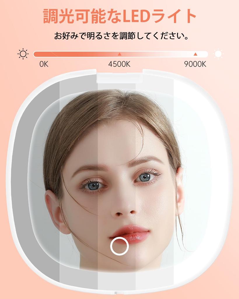 LED Portable with Magnifying Brightness Memory Touch Mirror, Mirror, 1X/10X Double-Sided Mirror, Double-Sided Light, Mirror, Adjustment, Tri-color