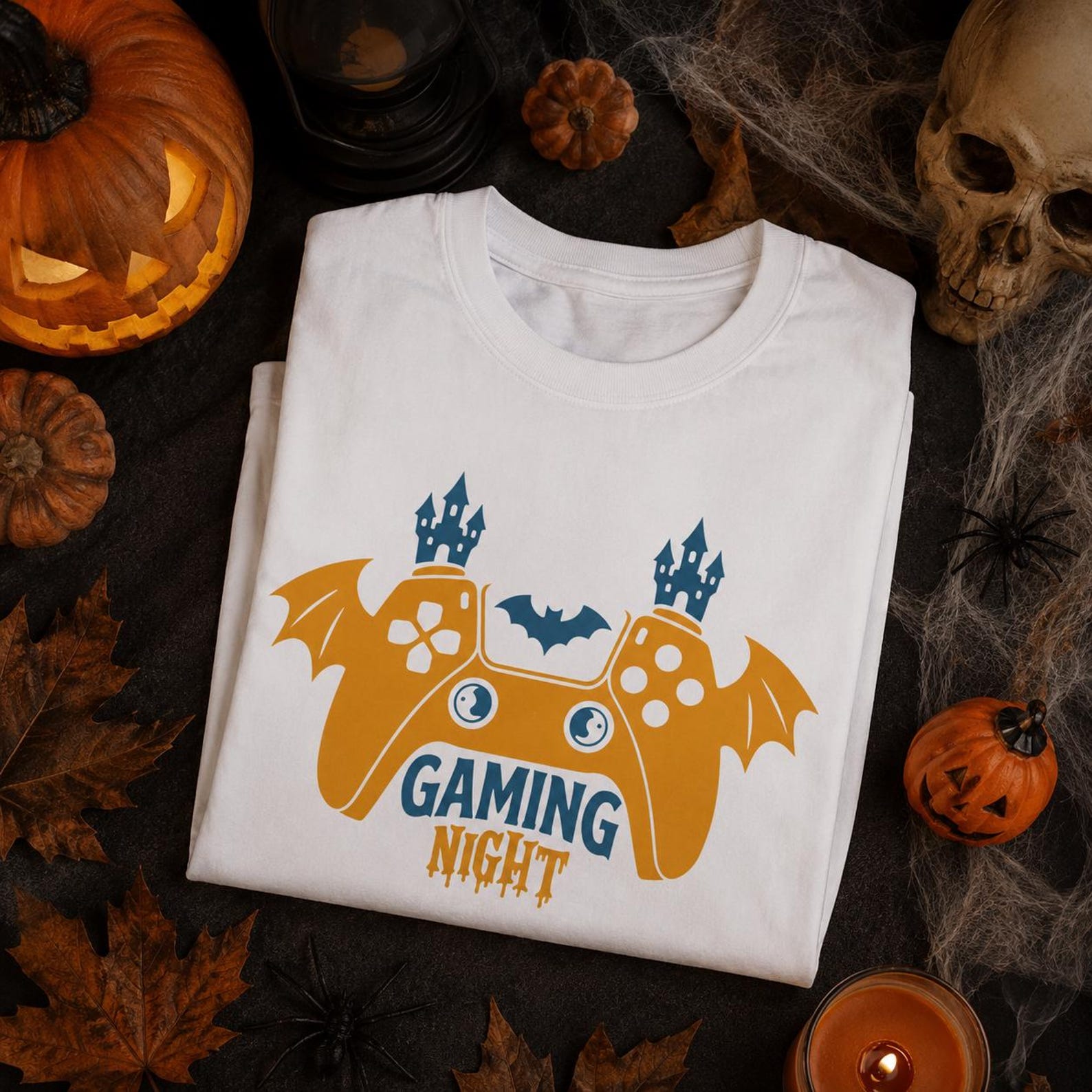 Gaming Night Halloween Shirt | Gamer Halloween T-Shirt | Spooky Gaming Tee | Video Game Halloween Gift | Bat Controller Shirt | Gamer Gift 3XL
