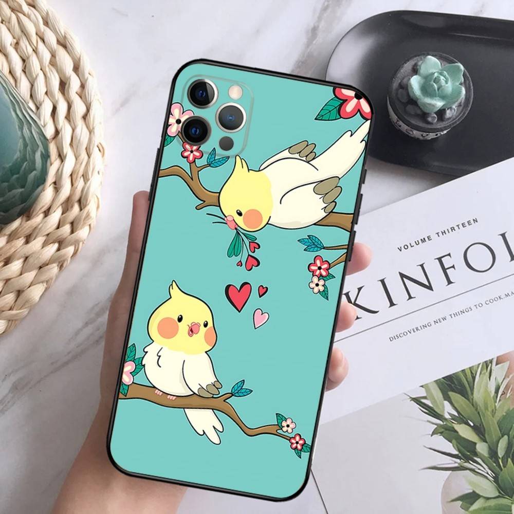 

Chubby Cockatiel Parrot Bird Phone Case For iPhone 16,15,14,13,12 Mini 11 Pro XR,X,XS,MAX 7,8 Plus Silicone Cover Soft Black iPhone12mini