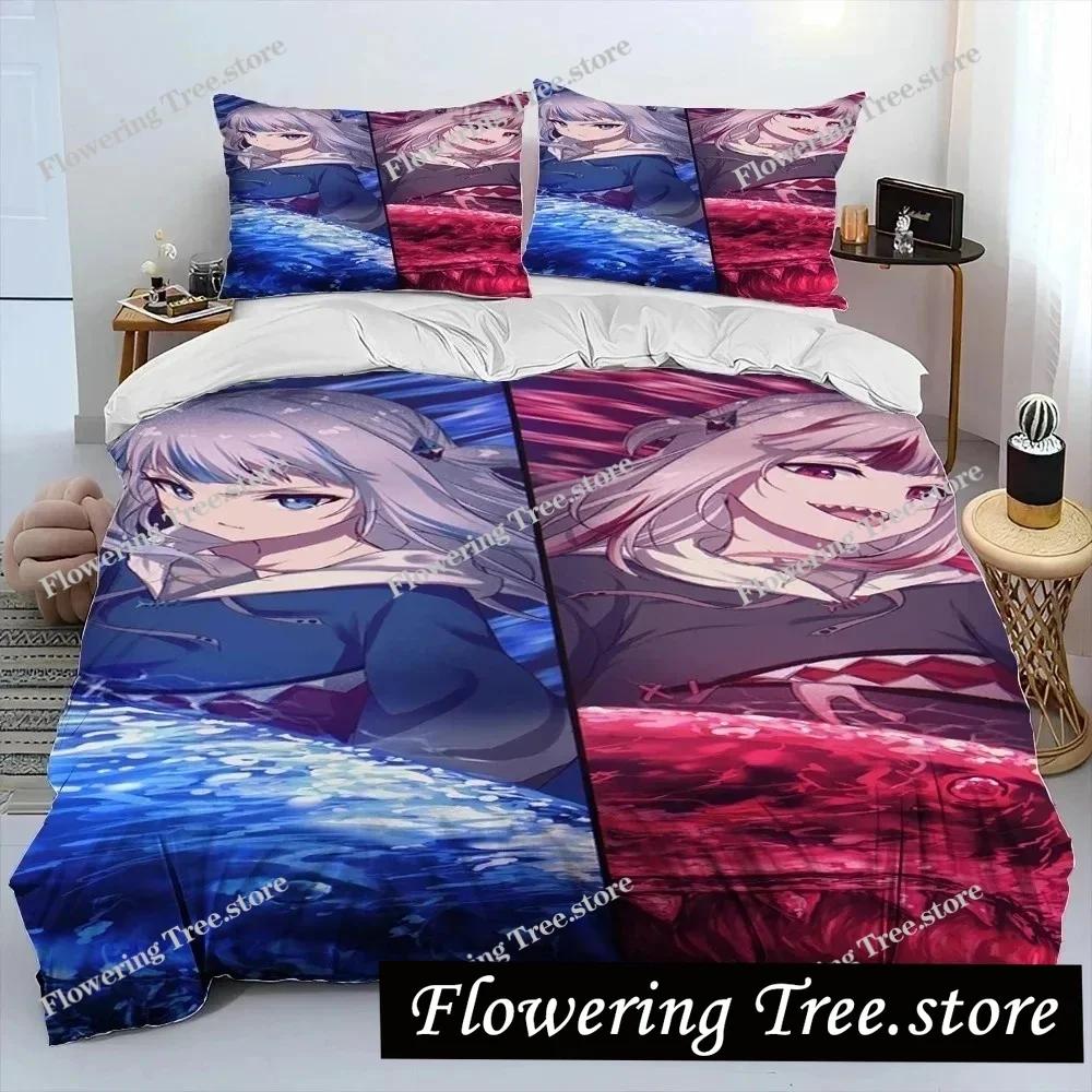 Cute Gawr Gura Hololive Anime Shark Comforter Bedding Set,Duvet Cover Bed Set Quilt Cover Pillowcase,king Queen Size Bedding New