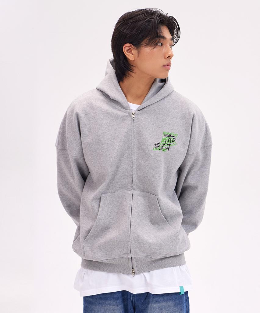 Astral Projection Graffiti Oversized Wide Shoulder Zip-Up Hoodie_Melange