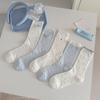 Soft Blue White Hollow Cotton Ruffle Calf Socks Cute Heart Button Lace Mid Socks Jk Lolita Daily Party Dress Socks
