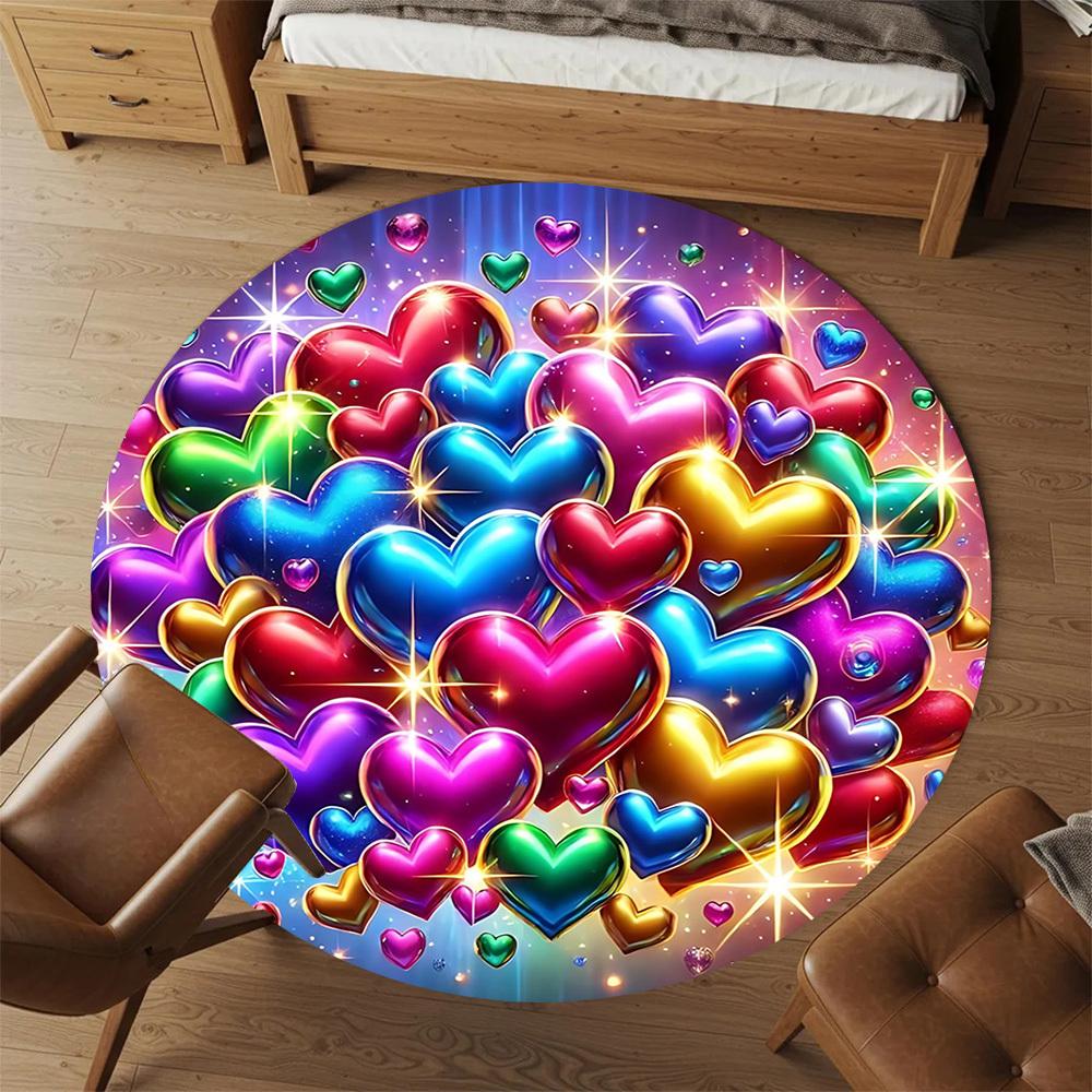 1pc Heart Love Round Chair Mat Office Area Rug - Non-Slip, Floor Mat for Office, Bedroom, and Indoor Decor P127133