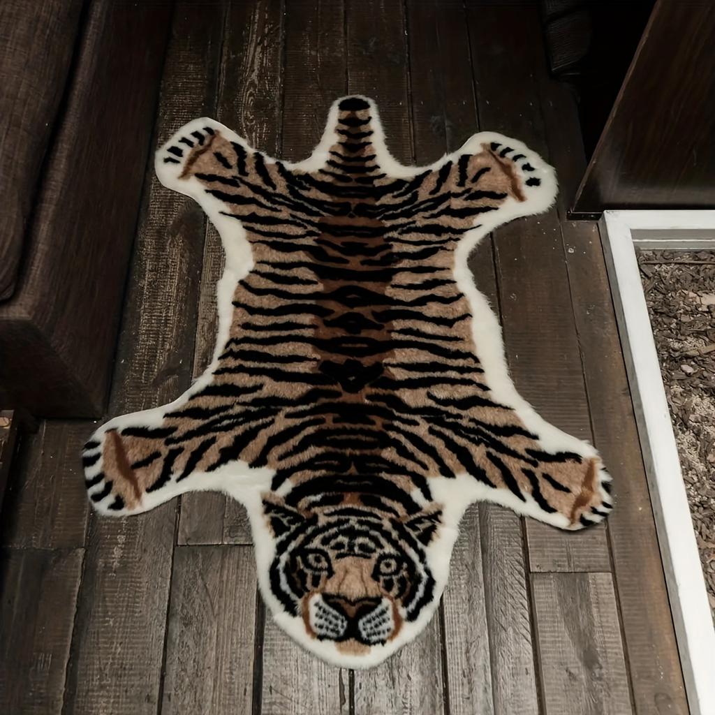 1pc Tiger Print Rug Faux Tiger Fur Non-Slip Mat Area Rug For Home Decor Animal Print Rug Carpet