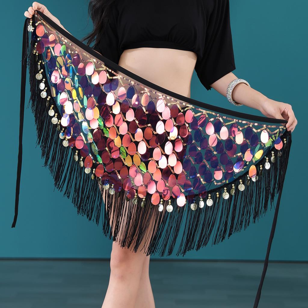 Belly Dance Hip Scarf Sexy Tassel Sequins Autumn Oriental Dance Practice Suit Set Waist Scarf Wrapped Hip Skirt