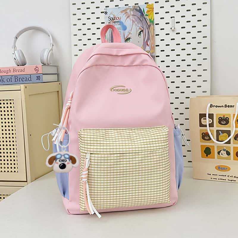 School bag ins fresh plaid candy color girl school bag junior high school casual versatile large capacity