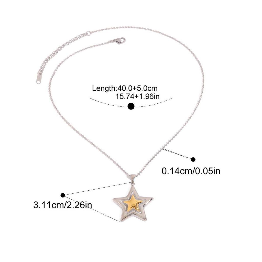 Yori Trendy Stainless Steel Pentagram Geometric Ring Necklace Prevent Allergy Simple 18K Gold PVD Plated Jewelry Bijoux Gift