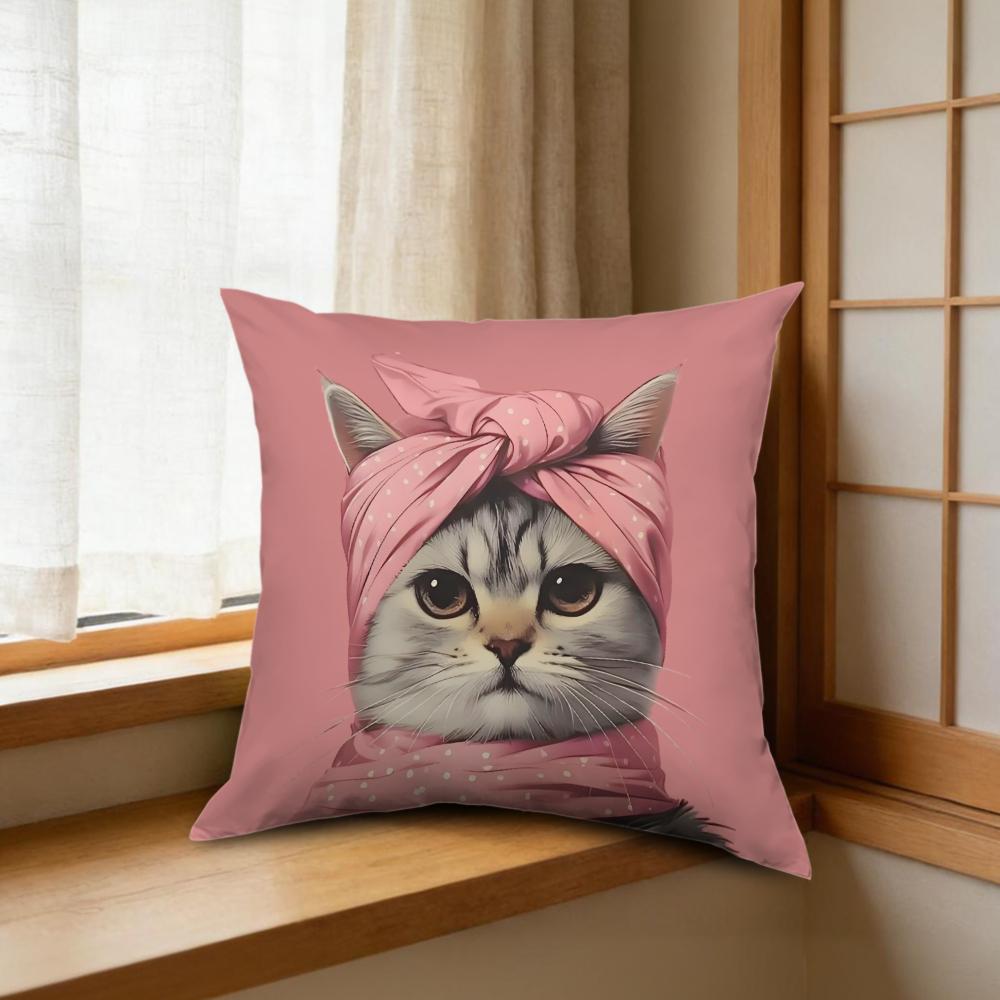 1pc Cute Cat Pink Cushion Cover Pillowcase For Sofa Bedroom Home Decor Soft Comfortable Throw Pillow Case