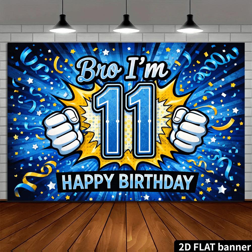 2D plane 11th birthday party backdrop cloth with cartoon style explosion of fists theme