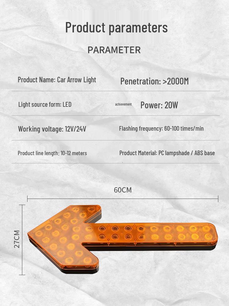 LED Directional Arrow Light 12V/24V for Trucks - Engineering, Construction, Warning, and Strobe Indicator.
