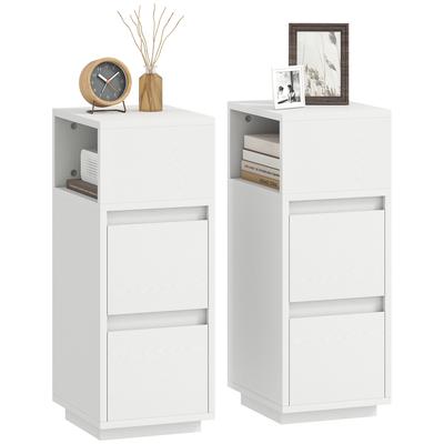 Set of 2 Space-Saving Nightstands, 2 Drawers, Open Shelf, 25x30x65 Cm, White