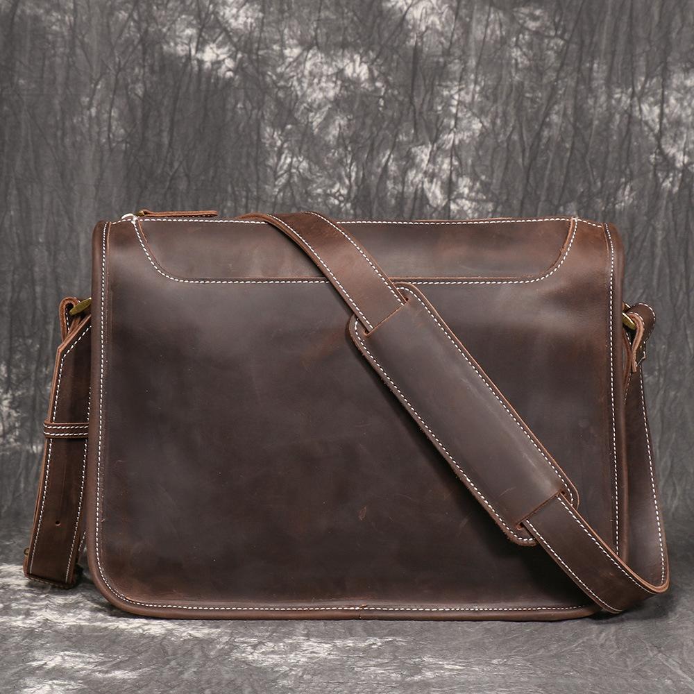 Men S Crazy Horse Leather Retro Shoulder Bag Genuine Leather Women S Simple Messenger Bag Large Capacity Messenger Bag темный кофе