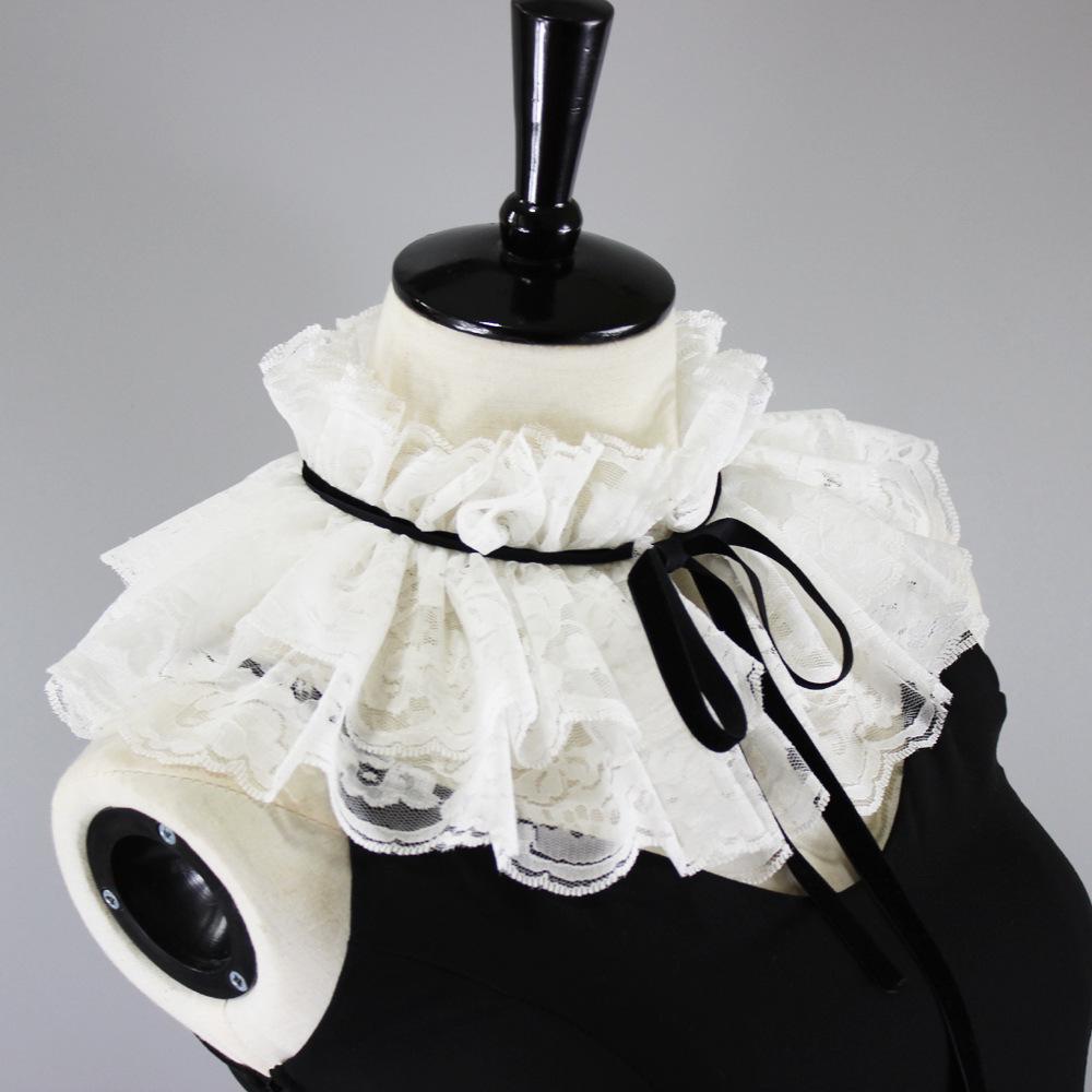 

Двойной кружевной воротник, воротник со шнуровкой, воротник-шаль с грибком белый