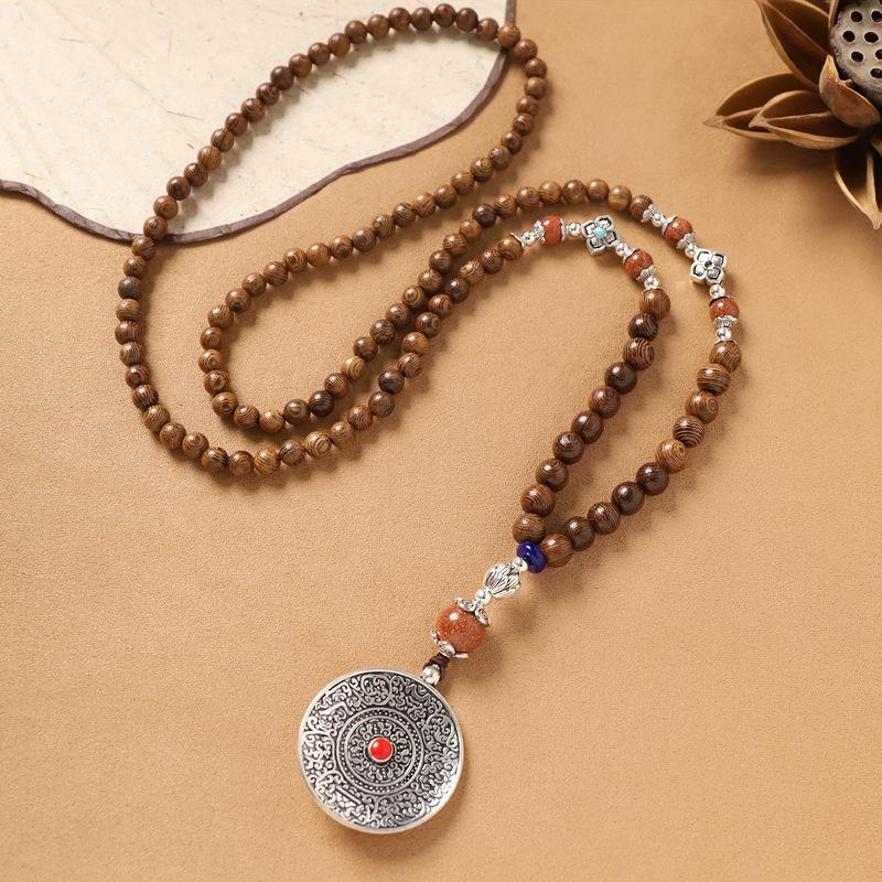 Nepalesiskt halsband retro litterärt träpärlat långt exotiskt tröjkedja damaccessoarer