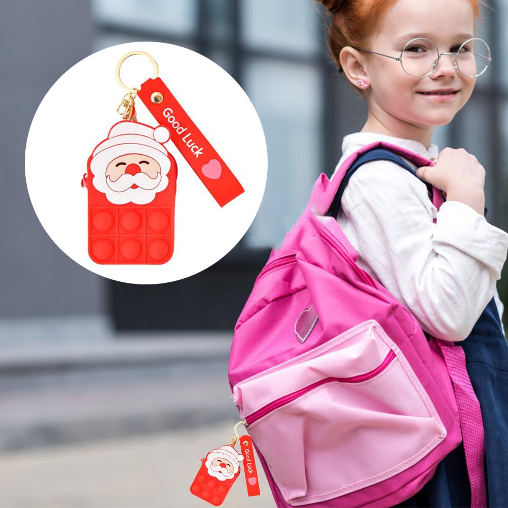 Push Bubble Sensory Toy Christmas Santa Claus Coin Purse Keychain Pouch Bag Stress Reliever Silicone Decompression Toy
