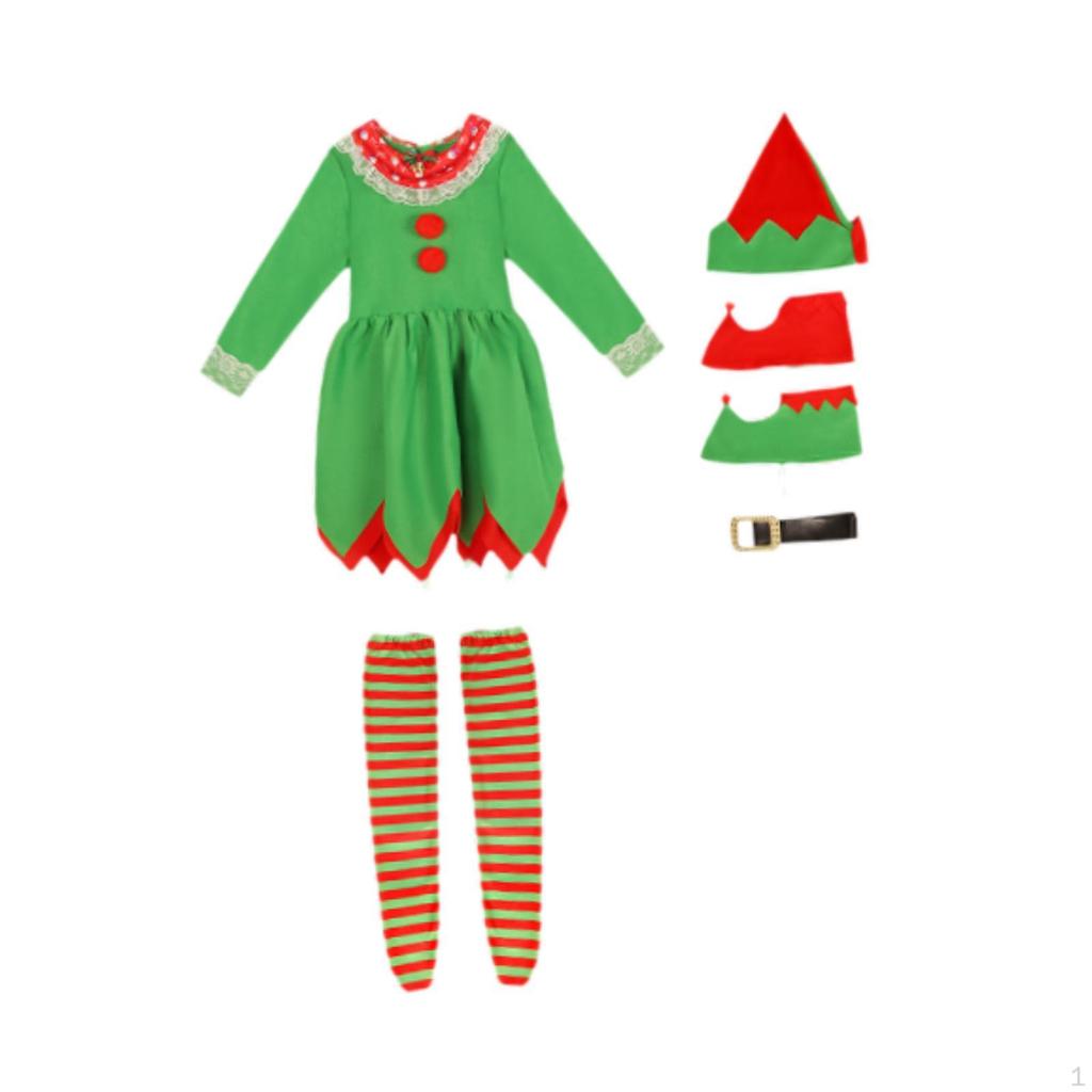 Christmas Elf Costume Set Kids Soft Dress Up for Stage Performance Xmas Year