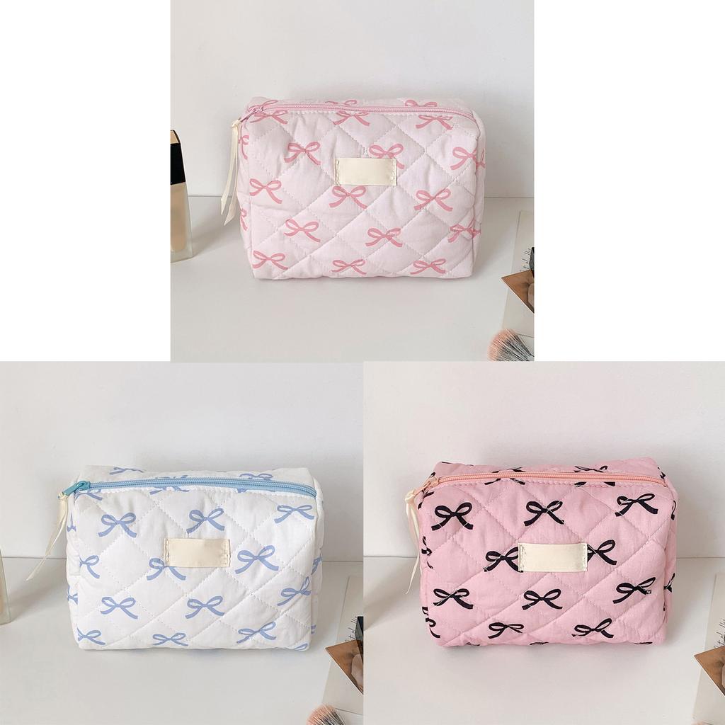 Bowknot Pattern Toiletry Holder Cosmetic Organizer for Travel or Daily Use Spacious Zippered Makeup Bag with Zippers