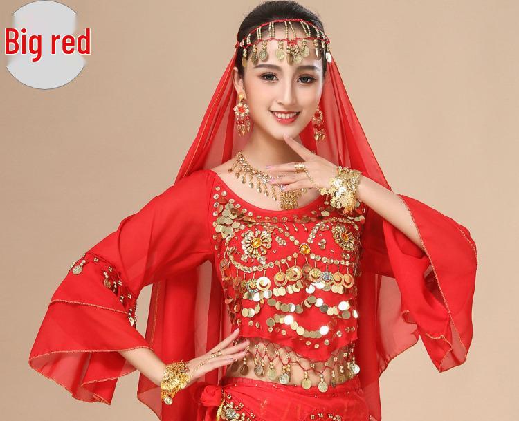 Costum Dans din Buric pentru Femei - Set Etnic de Performanță cu Fustă cu Mâneci Clopot